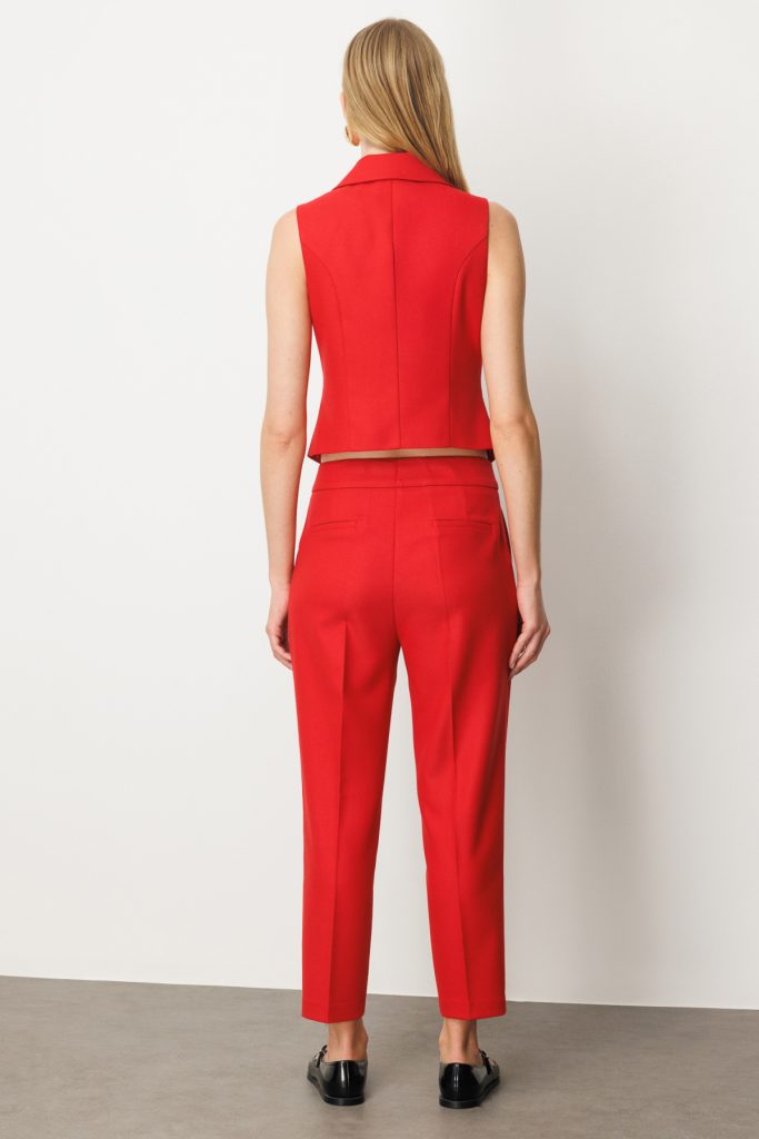 EKOL Kruvaze Yaka İnce Fitilli Yelek 5053 - KIRMIZI