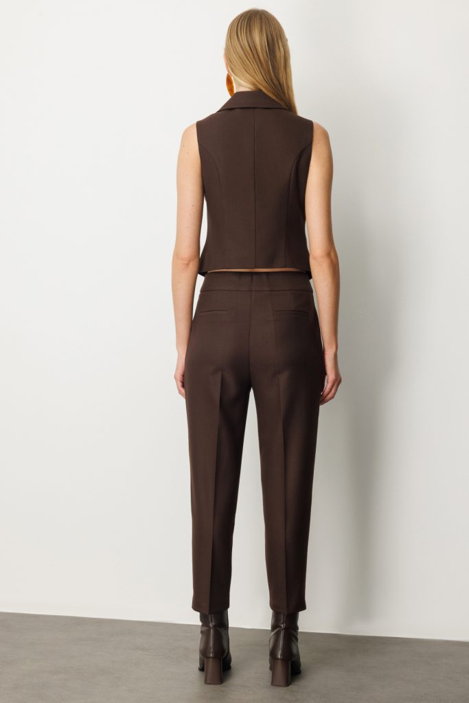 EKOL Kruvaze Yaka İnce Fitilli Yelek 5053 - kahve