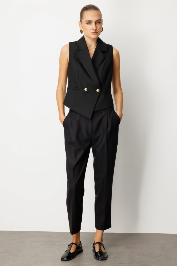 EKOL Kruvaze Yaka İnce Fitilli Yelek 5053 - Siyah