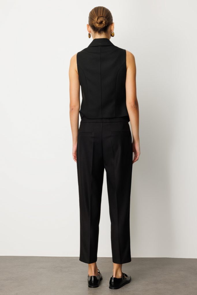 EKOL Kruvaze Yaka İnce Fitilli Yelek 5053 - Siyah