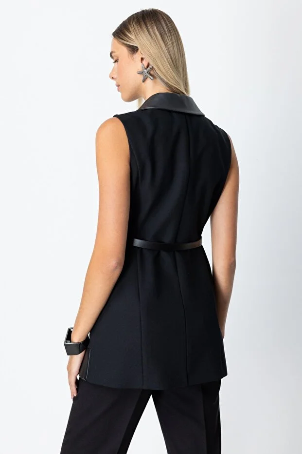 EKOL Beli Kemerli Deri Detaylı Yelek 5089