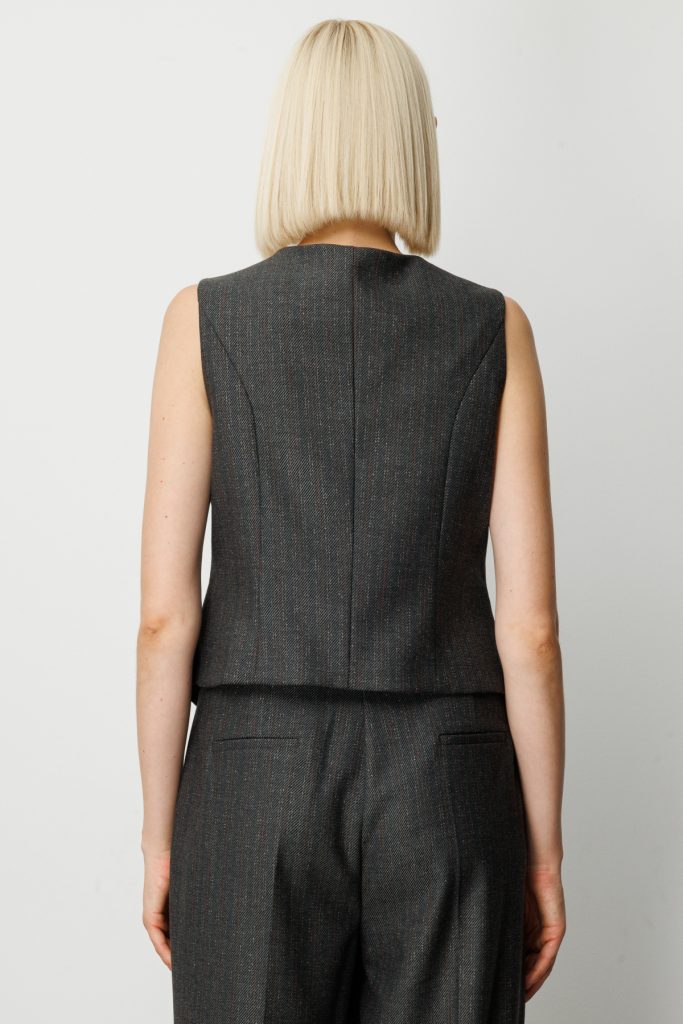 EKOL Çizgi Desenli V Yaka Yelek 5109 - Siyah