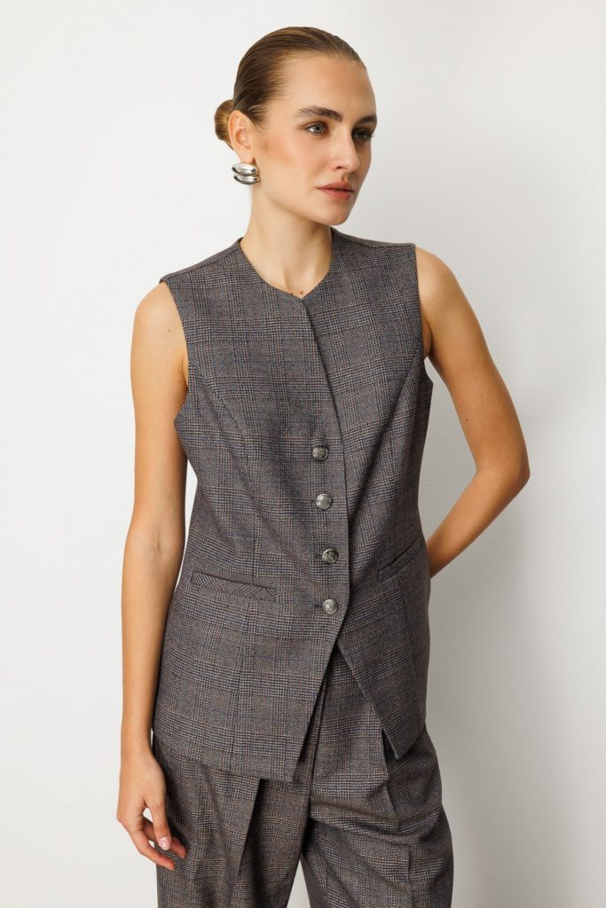 EKOL Ekoseli Fleto Cepli Kadın Yelek 5165