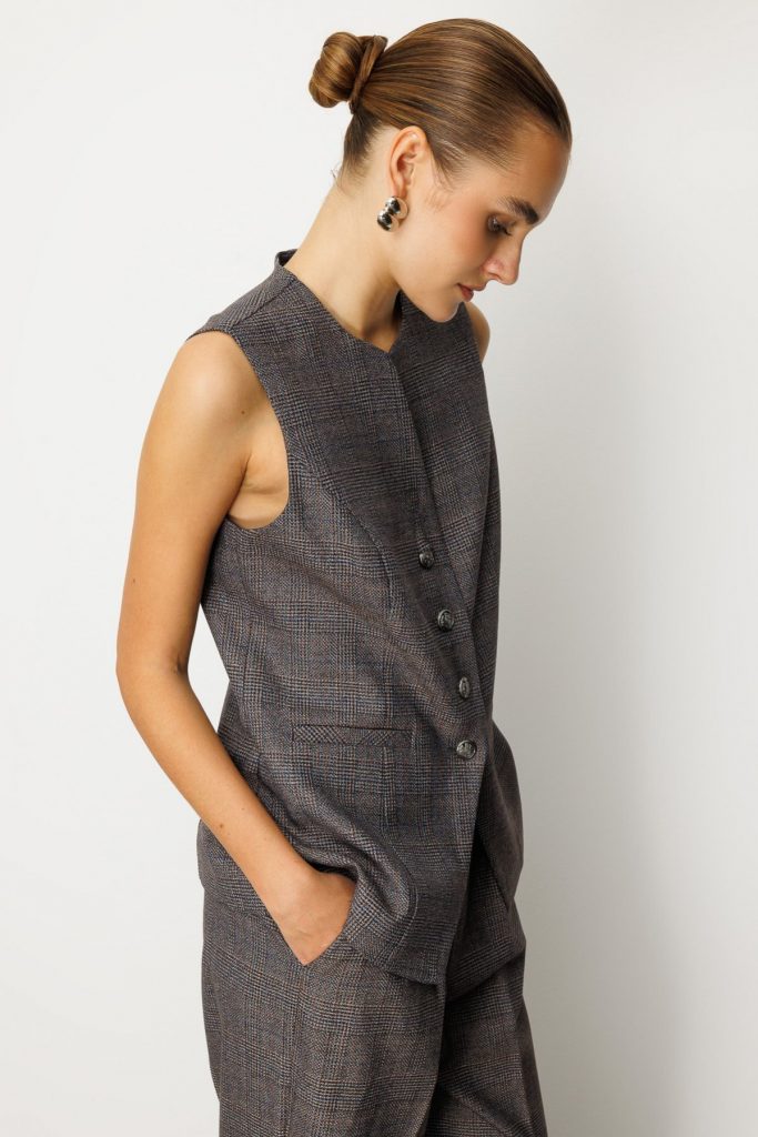 EKOL Ekoseli Fleto Cepli Kadın Yelek 5165 - ANTRASİT