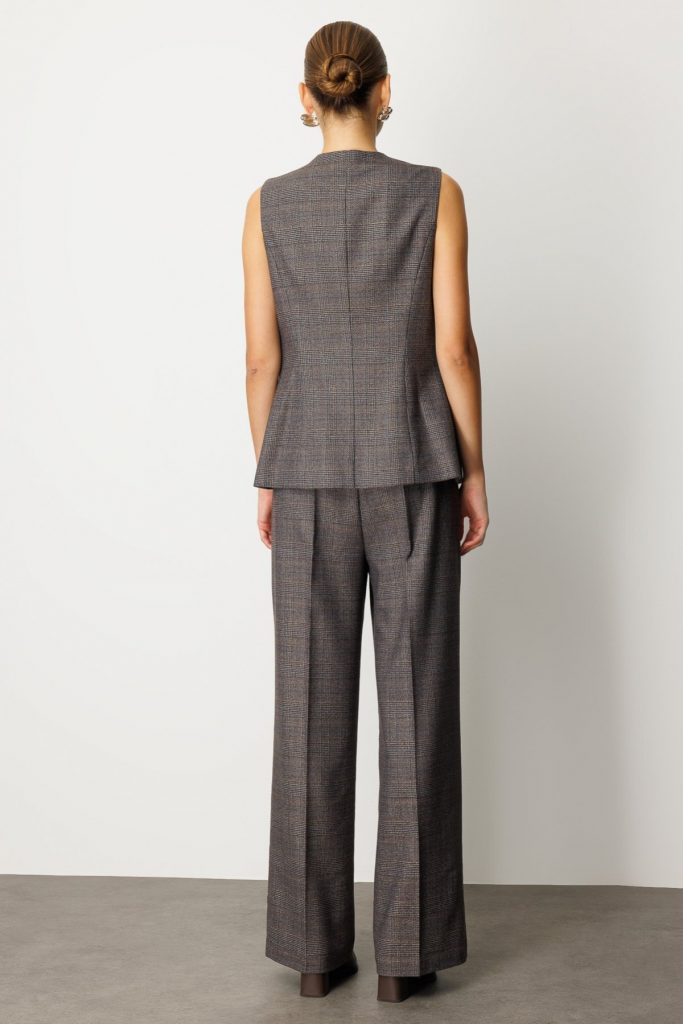 EKOL Ekoseli Fleto Cepli Kadın Yelek 5165 - ANTRASİT