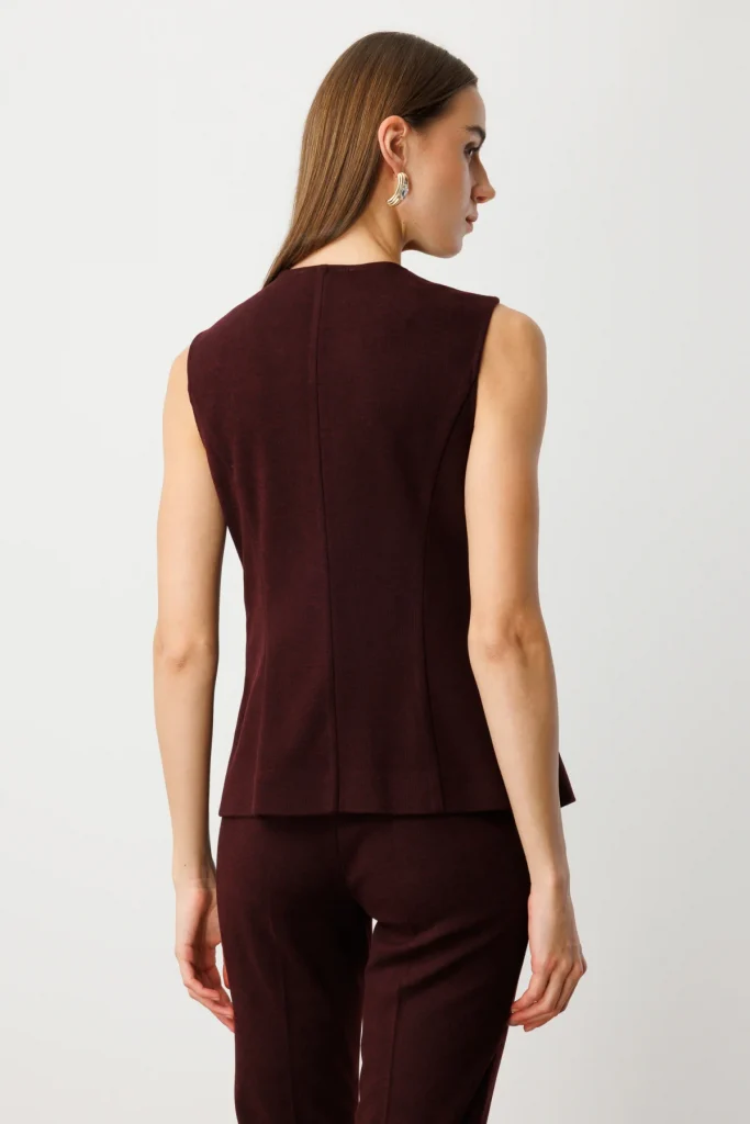 EKOL V Yaka Kapak Cepli Yelek 5195 - bordo