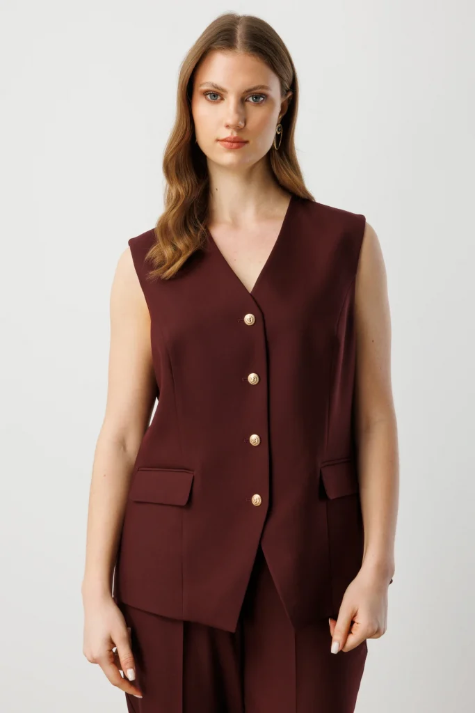 EKOL Kapak Cepli V Yaka Yelek 5527 - bordo