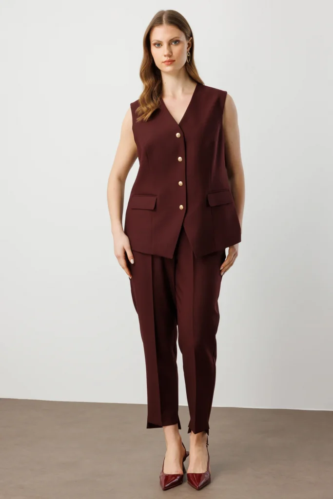 EKOL Kapak Cepli V Yaka Yelek 5527 - bordo