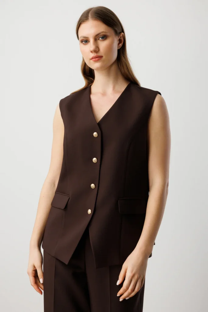 EKOL Kapak Cepli V Yaka Yelek 5527 - kahve