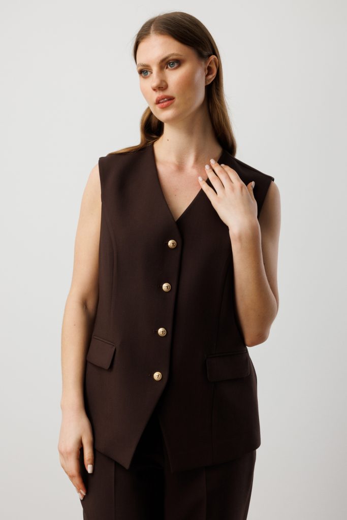 EKOL Kapak Cepli V Yaka Yelek 5527 - kahve