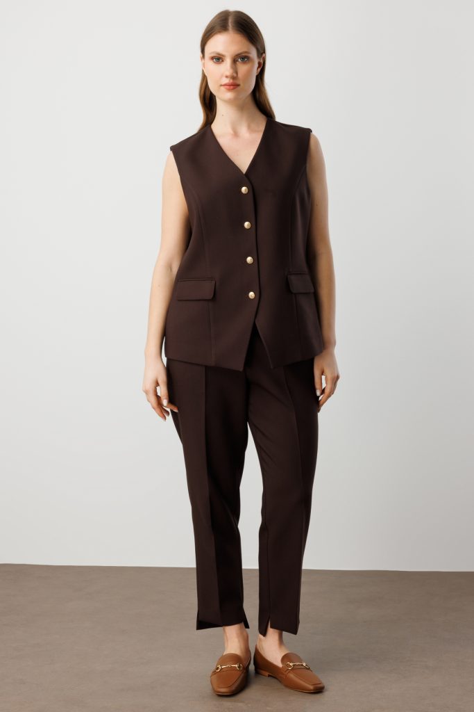 EKOL Kapak Cepli V Yaka Yelek 5527 - kahve