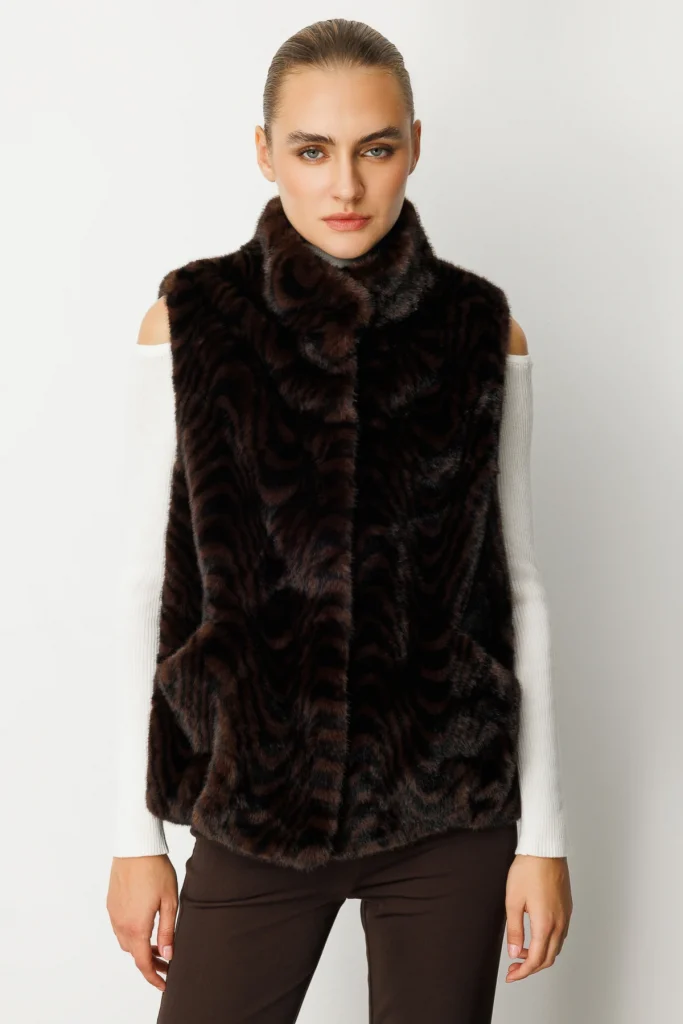 EKOL Desenli Peluş Yelek 8901 - leopar