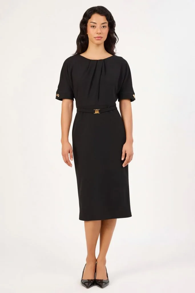 FEVER Pile detaylı kemerli midi elbise 16026