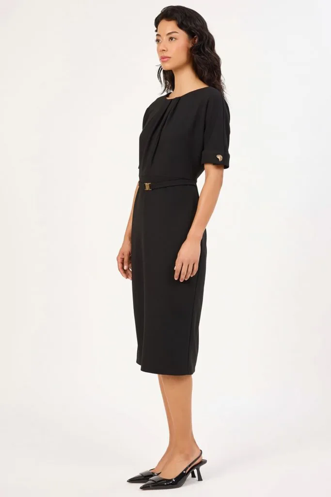 FEVER Pile detaylı kemerli midi elbise 16026