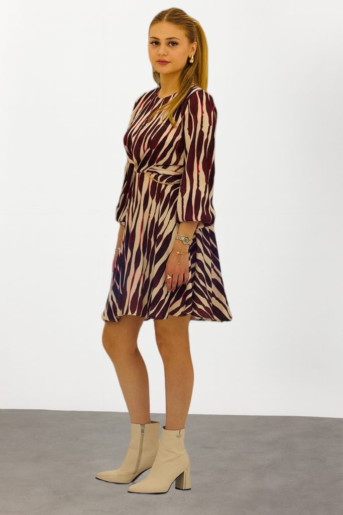 FİMKA EXPLOSSO Desenli Saten Elbise 57882 - bordo