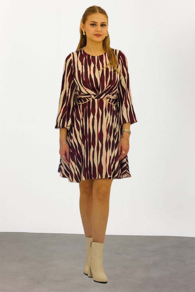 FİMKA EXPLOSSO Desenli Saten Elbise 57882 - bordo