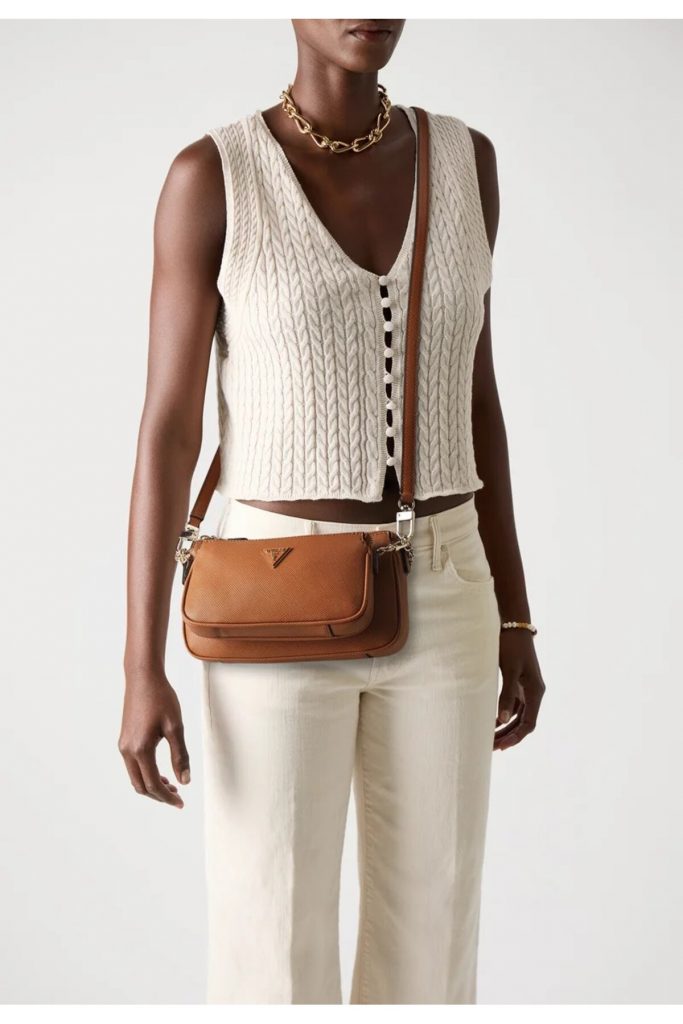 GUESS Logolu İki Parçalı Noelle Suni Deri Omuz Çantası  HWZG9672710 - konyak