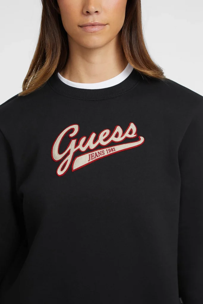 GUESS Sıfır Yaka Sweat W4YQ11KC811 - Siyah