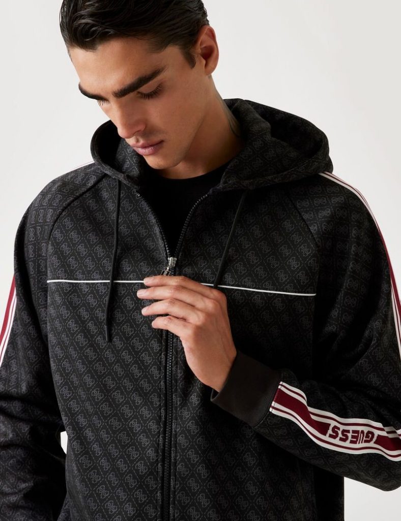 GUESS 4G Logolu Tam fermuarlı Sweatshirt Z5BQ13K2042 - Siyah