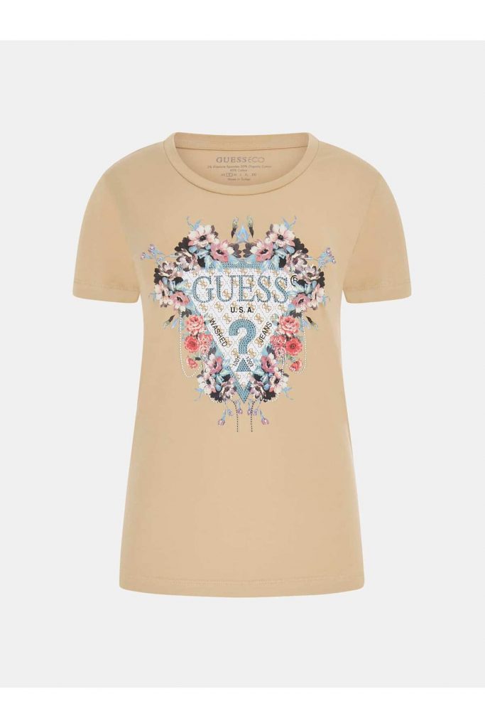 Guess Flowers Triang Kadın Slim Fit T-shirt W4RI38J1314 - kahve