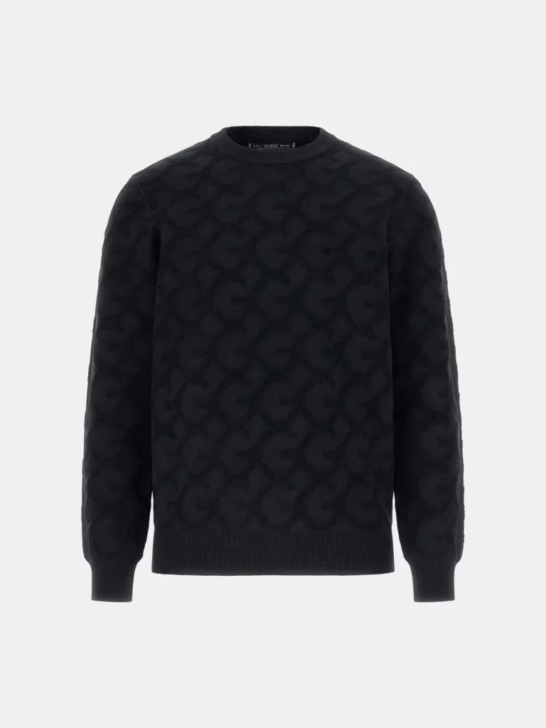 GUESS Kabartma Jakarlı Logolu Triko Kazak M5BR19Z0470 - Siyah