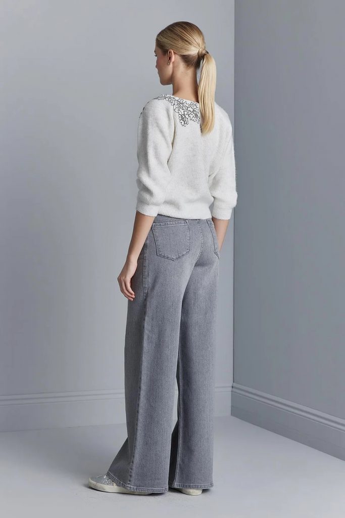 JOİN US Nakış Detaylı Büzgülü Gri Triko Kazak W147 - GRİ