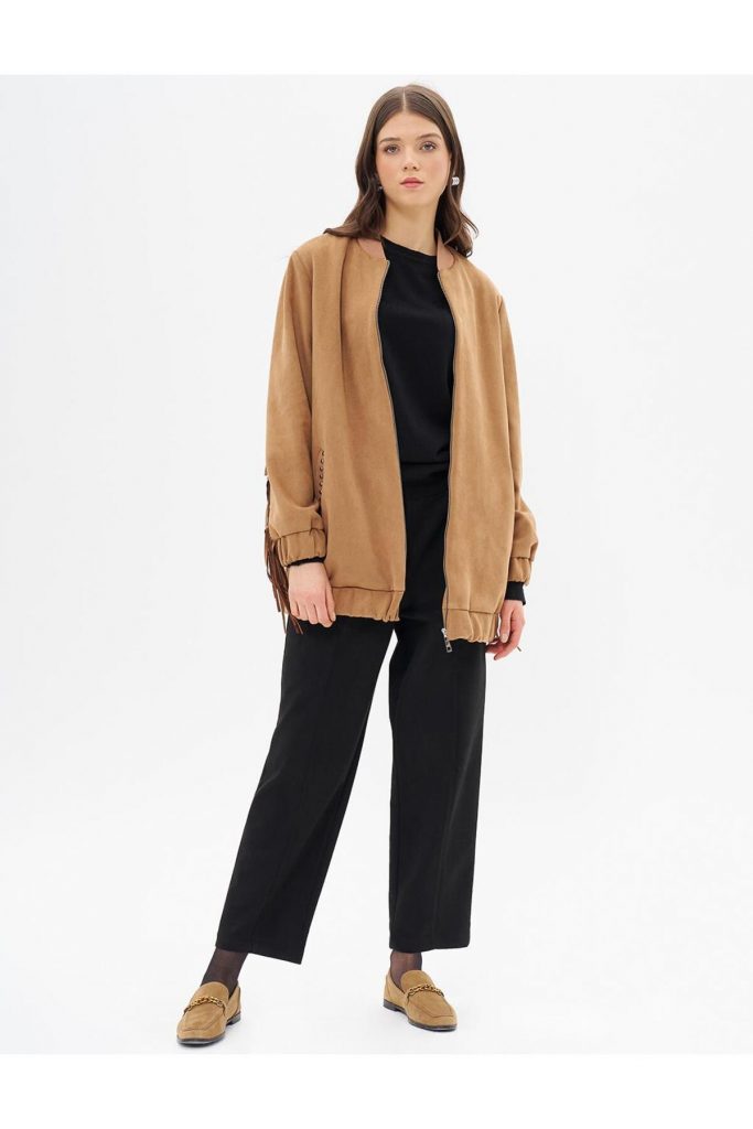 KAYRA Sırtı Püskül Detaylı Süet Ceket 13076
