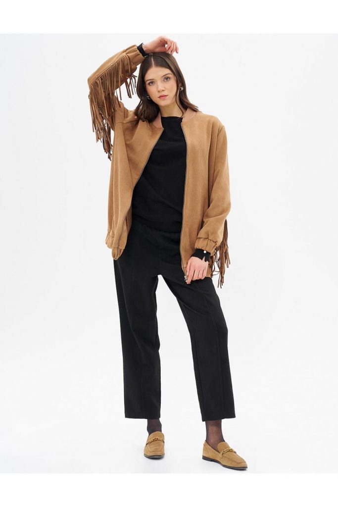 KAYRA Sırtı Püskül Detaylı Süet Ceket 13076