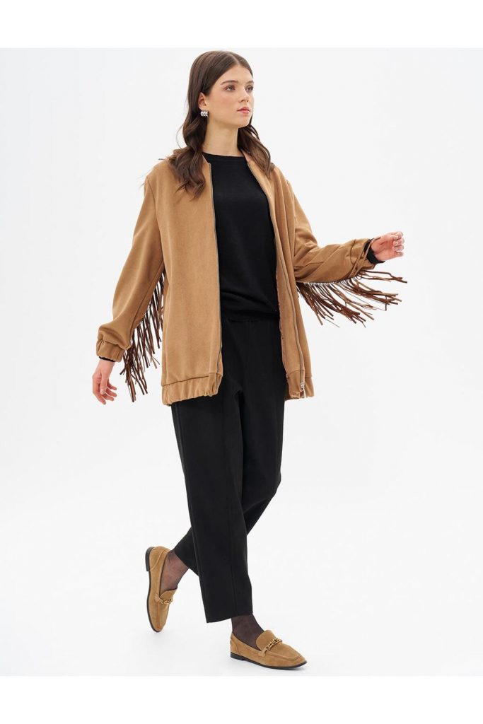 KAYRA Sırtı Püskül Detaylı Süet Ceket 13076