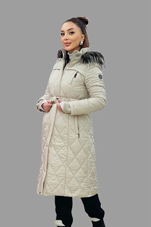 KAYRA Dik Yaka Fermuar Detaylı Kapitoneli Anorak Mont 27309 - TAŞ