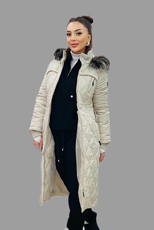 KAYRA Dik Yaka Fermuar Detaylı Kapitoneli Anorak Mont 27309 - TAŞ