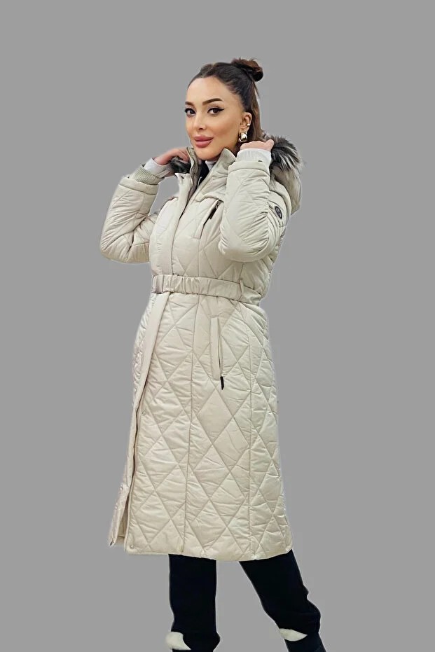 KAYRA Dik Yaka Fermuar Detaylı Kapitoneli Anorak Mont 27309 - TAŞ