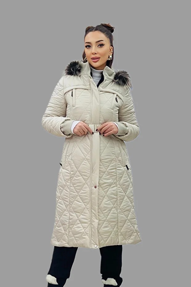 KAYRA Dik Yaka Fermuar Detaylı Kapitoneli Anorak Mont 27309 - TAŞ