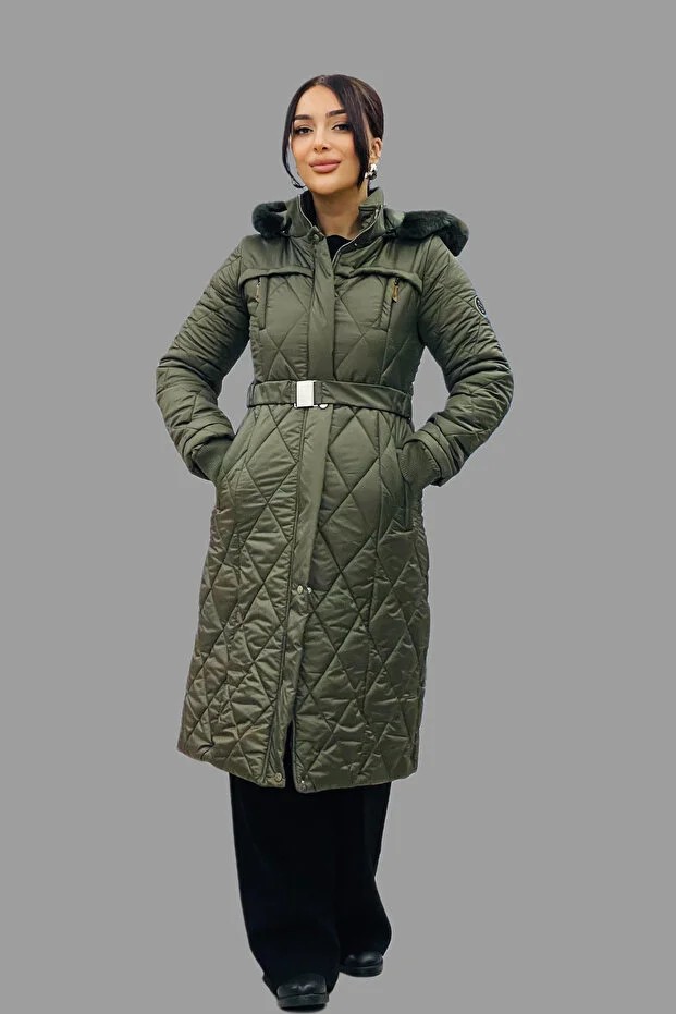 KAYRA Dik Yaka Fermuar Detaylı Kapitoneli Anorak Mont 27309 - HAKİ