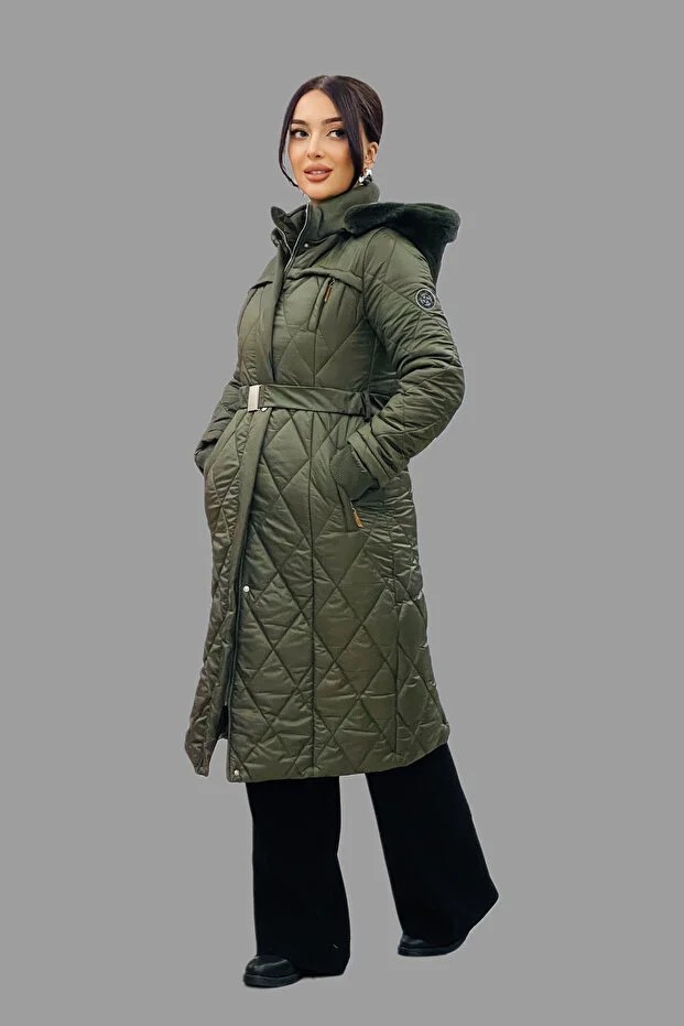 KAYRA Dik Yaka Fermuar Detaylı Kapitoneli Anorak Mont 27309 - HAKİ