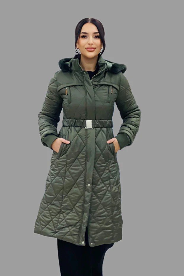 KAYRA Dik Yaka Fermuar Detaylı Kapitoneli Anorak Mont 27309 - HAKİ