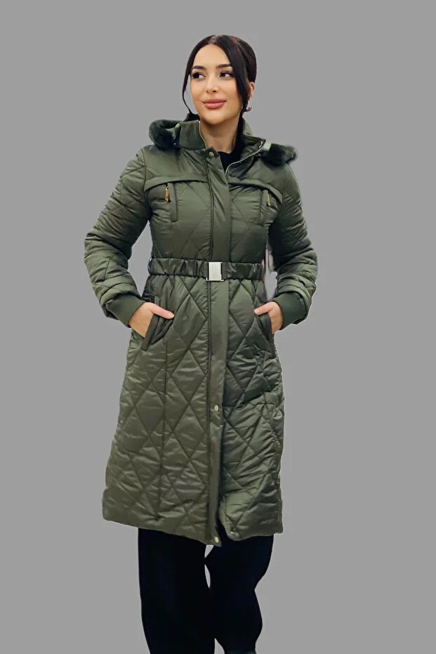 KAYRA Dik Yaka Fermuar Detaylı Kapitoneli Anorak Mont 27309 - HAKİ