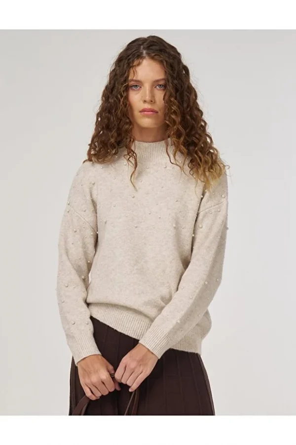 KAYRA Kadın İnci Detaylı Triko Kazak  TRK135