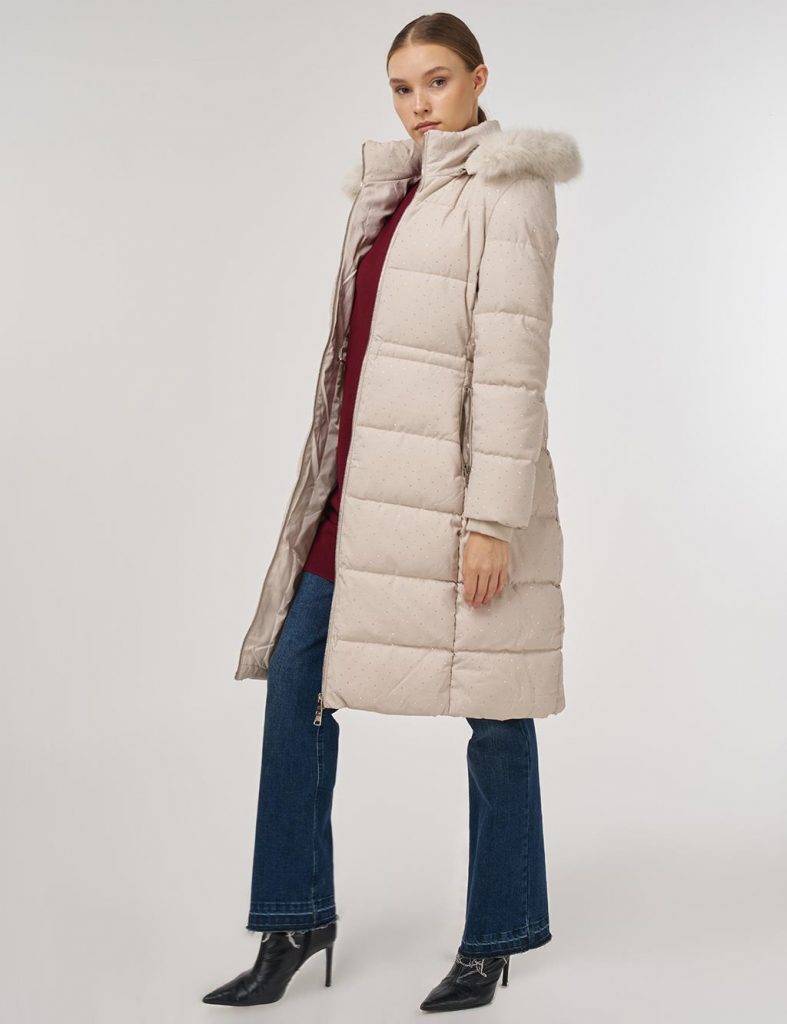 KAYRA Hotfix Baskılı Anorak Mont 27346 - BEJ