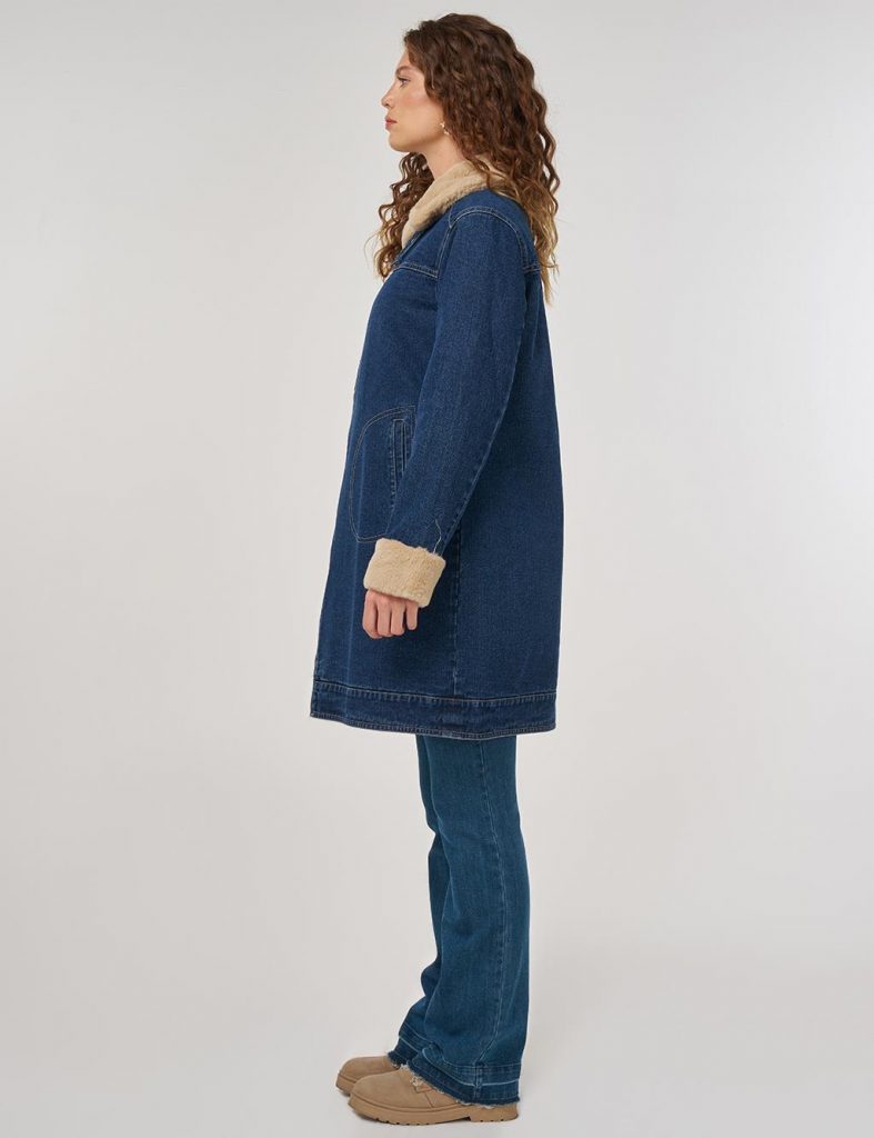 KAYRA Kürk Yakalı Denim Mont 27355 - Lacivert