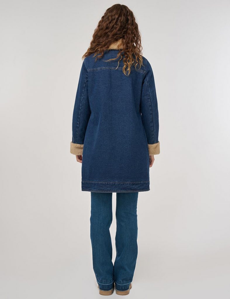 KAYRA Kürk Yakalı Denim Mont 27355 - Lacivert