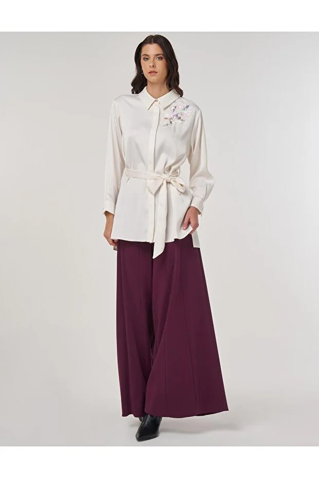 KAYRA Payet İşlemeli Saten Tunik 21040