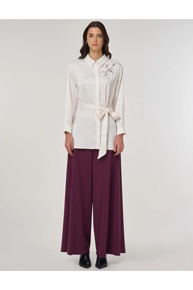 KAYRA Payet İşlemeli Saten Tunik 21040