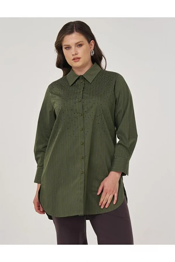 KAYRA Hotfix Baskılı Çizgi Desen Pamuklu Tunik  21046