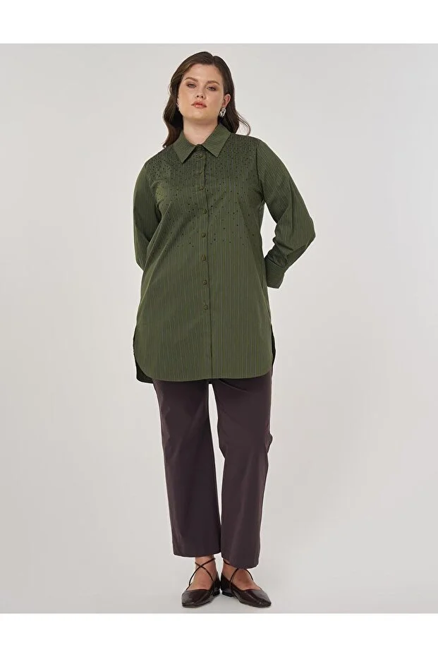 KAYRA Hotfix Baskılı Çizgi Desen Pamuklu Tunik  21046