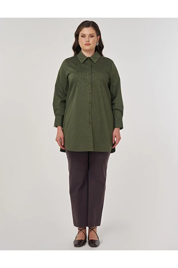 KAYRA Hotfix Baskılı Çizgi Desen Pamuklu Tunik  21046