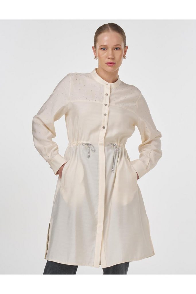 KAYRA Beli Bağcıklı Hotfix Baskılı Uzun Tunik 21191