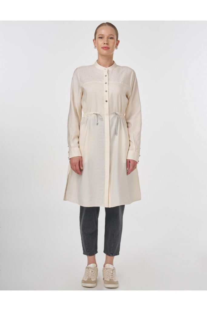 KAYRA Beli Bağcıklı Hotfix Baskılı Uzun Tunik 21191