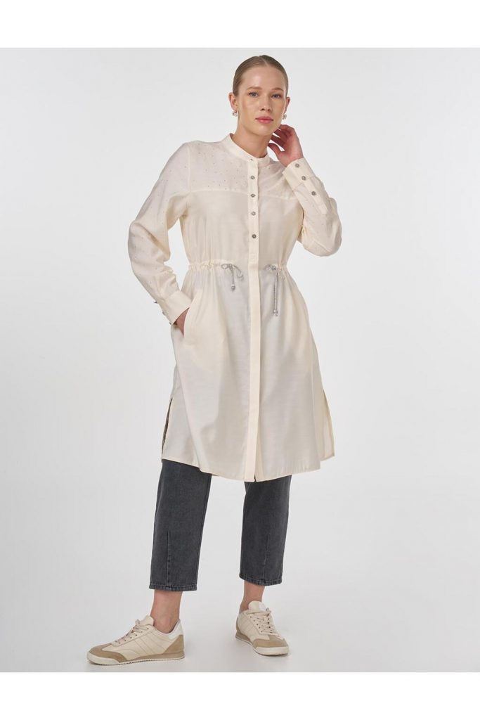 KAYRA Beli Bağcıklı Hotfix Baskılı Uzun Tunik 21191