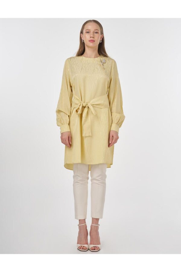 KAYRA Broş Detaylı Jakarlı Tunik 21252